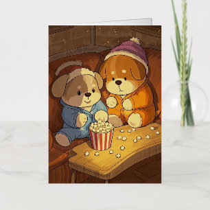 Carte De Vacances Métallisée Chiens de dessin animé chiots avec du pop-corn