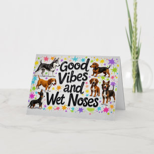 Carte De Vacances Métallisée Chiens, Good Vibes et Nez Humide Jouer des Doodles