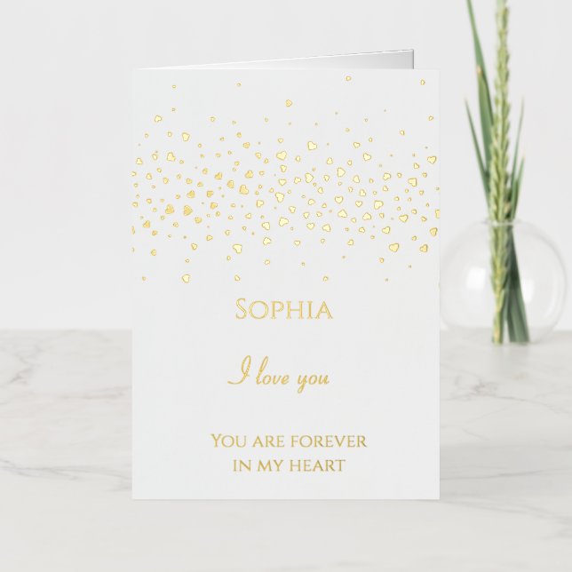 Carte De Vacances Métallisée Coeurs sucrés romantiques (Recto)