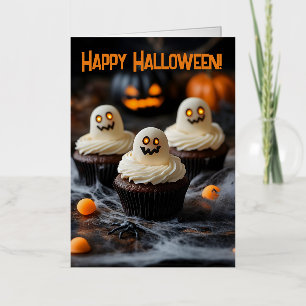 Carte De Vacances Métallisée Conception de cupcakes effrayants pour Halloween