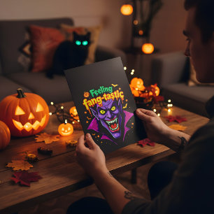 Carte De Vacances Métallisée Conception de vampire d'Halloween se sentant Fang