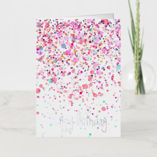 Carte De Vacances Métallisée Confettis Colorés Joyeux Anniversaire Argent