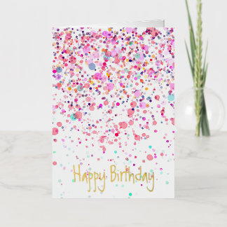 Carte De Vacances Métallisée Confettis colorés Joyeux Anniversaire Or