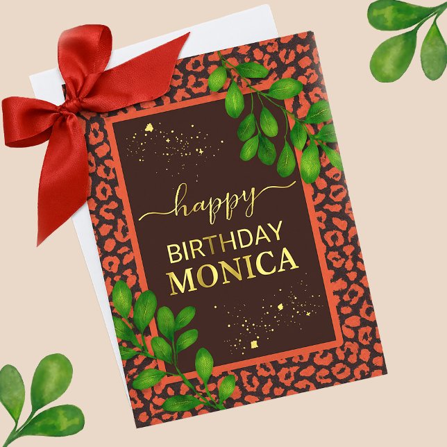 Carte De Vacances Métallisée Coral Brown Leopard Print (Foil Greeting Card)