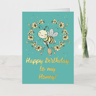 Carte De Vacances Métallisée Couronne d'anniversaire d'abeille fantaisiste