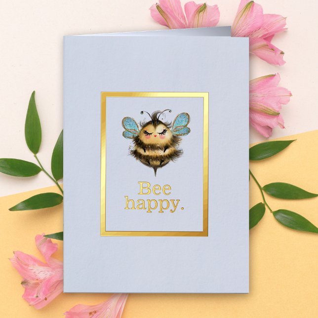 Carte De Vacances Métallisée Cute Bee Happy Positive Quote (Créateur téléchargé)