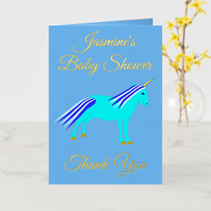 Carte De Vacances Métallisée Cute Blue Baby Boy Unicorn Baby shower Merci