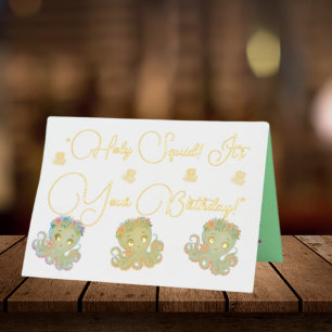 Carte De Vacances Métallisée Cute Whimsical Floral Octopus Photo Anniversaire d