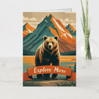 Dessin d'ours de style rétro et chaîne de montagne