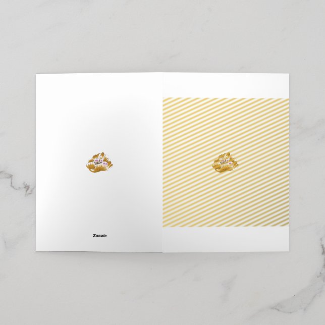 Carte De Vacances Métallisée dessin d'une fleur aux pétales roses et blancs (Mise à l'extérieur)