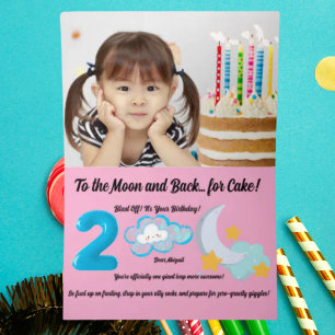 Carte De Vacances Métallisée Deux à la Lune Photo Enfants Anniversaire