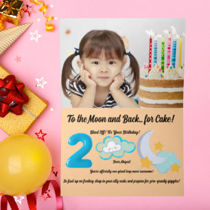 Carte De Vacances Métallisée Deux Anniversaire de enfant photo de la lune