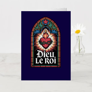 Carte De Vacances Métallisée Dieu Le Roi Monarchiste Catholique Sacré-Cœur