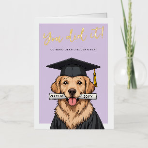 Carte De Vacances Métallisée Diplômé Chien Golden Retriever Mignon Photo Person
