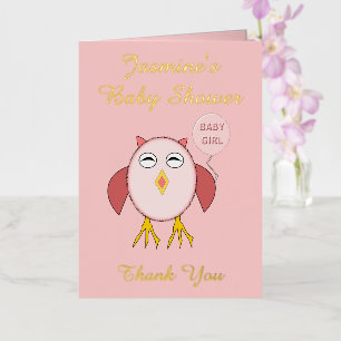 Carte De Vacances Métallisée Douce Fille Rose Bébé Chouette Baby Shower Personn
