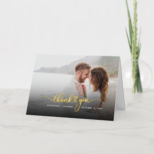 Carte De Vacances Métallisée Écriture Élégante Couple Photo Mariage Remerciemen