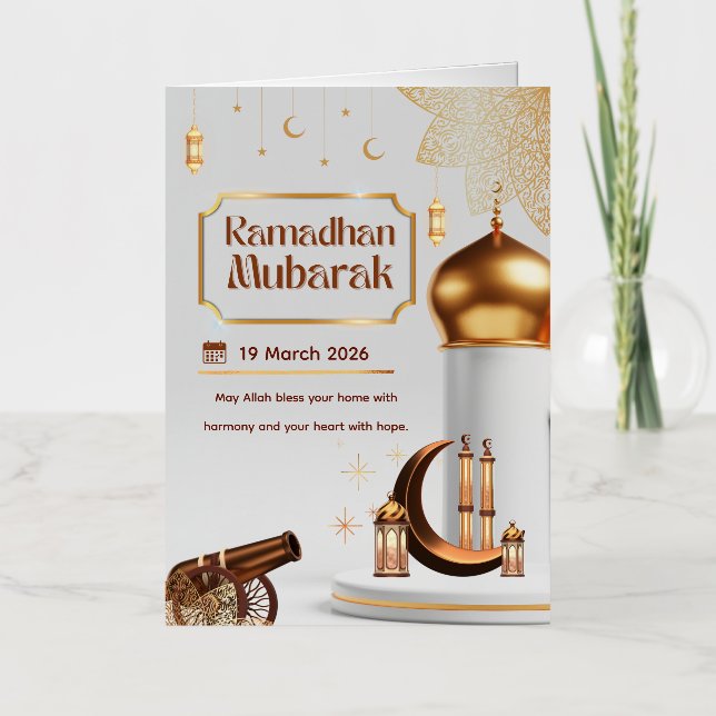 Carte De Vacances Métallisée Eid Mubarak Card with Masjid (Recto)