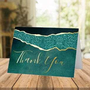 Carte De Vacances Métallisée Élégant Agate Turquoise Mariage Merci Réel