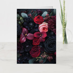 Carte De Vacances Métallisée Élégant arrangement floral foncé avec Roses