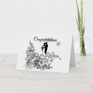 Carte De Vacances Métallisée Elégant Floral Aquarelle Félicitations Mariage