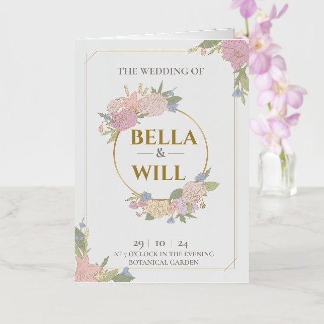 Carte De Vacances Métallisée Elegant Peony Lily Mariage Rose (Orchidée)