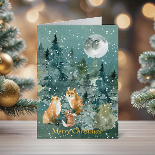 Carte De Vacances Métallisée Famille de renards Noël boisé cosy