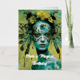 Carte De Vacances Métallisée femme fantaisiste libellule anniversaire magique