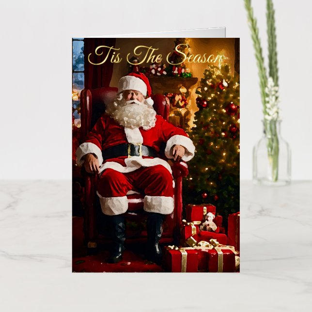 Carte De Vacances Métallisée Festive Santa Claus (Fleur)