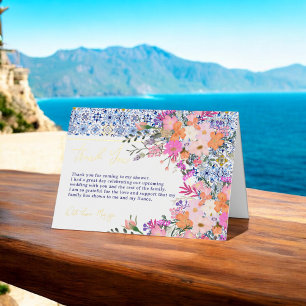 Carte De Vacances Métallisée Fête de mariage italien carreaux bleus fleurs sauv
