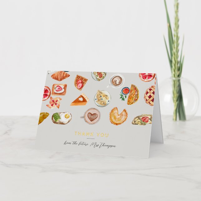 Carte De Vacances Métallisée Fête des mariées grisâtre illustrée Brunch (Recto)