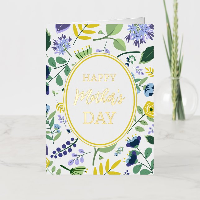 Carte De Vacances Métallisée Fête des mères florales joyeuses (Recto)