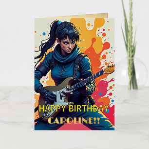 Carte De Vacances Métallisée Fille Ninja Personnalisée Guitariste Art Inspirati