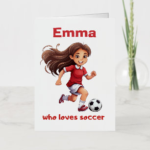 Carte De Vacances Métallisée Fille qui aime le football avec votre nom