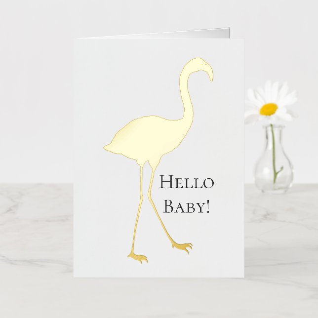 Carte De Vacances Métallisée Flamant Rose Hello Baby  (Petite fleur)