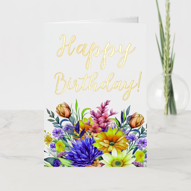 Carte De Vacances Métallisée Fleurs d'anniversaire (Recto)