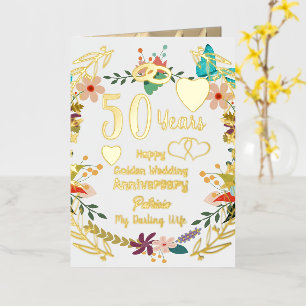 Carte De Vacances Métallisée Fleurs personnalisées pour le 50e anniversaire et 