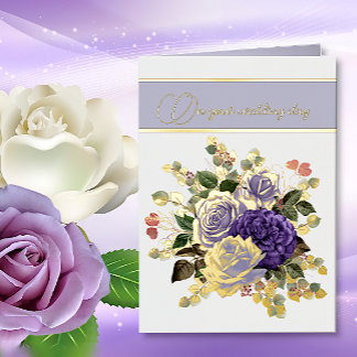 Carte De Vacances Métallisée Fleurs violettes et Mariage d'accents or