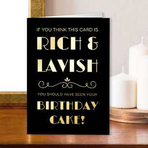 Carte De Vacances Métallisée Gâteau d'anniversaire riche luxueux drôle typograp