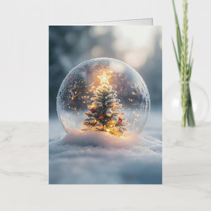Carte De Vacances Métallisée Globe de neige magique de Noël avec arbre à souffl