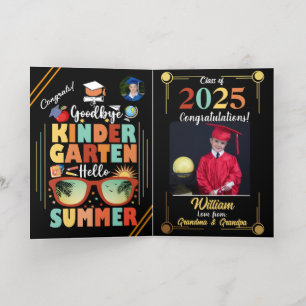 Carte De Vacances Métallisée Graduation personnalisée de la maternelle Bonjour 