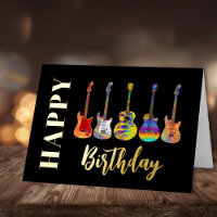 Guitares colorées Joyeux Anniversaire Noir et Or