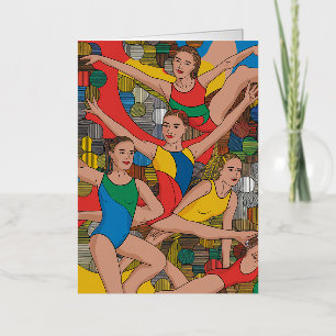 Carte De Vacances Métallisée Gymnastique Filles Acro Danseurs motif coloré