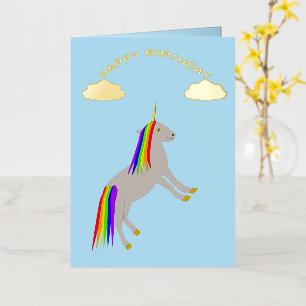 Carte De Vacances Métallisée Imaginaire Anniversaire Unicorne arc-en-ciel et nu