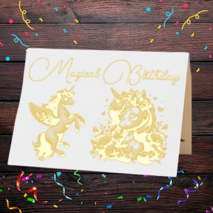 Carte De Vacances Métallisée Joli Anniversaire Enfant Licorne Florale Fantaisis