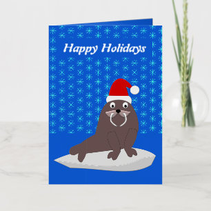 Carte De Vacances Métallisée Joli Noël Walrus et Snowflakes Custom