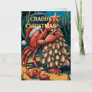 Carte De Vacances Métallisée Joli nom de Noël Crab 