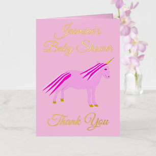 Carte De Vacances Métallisée Joli rose bébé fille Unicorn Baby shower personnal