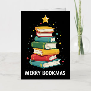Carte De Vacances Métallisée Joy Bookmas - Festive Book Stack for Book Lovers