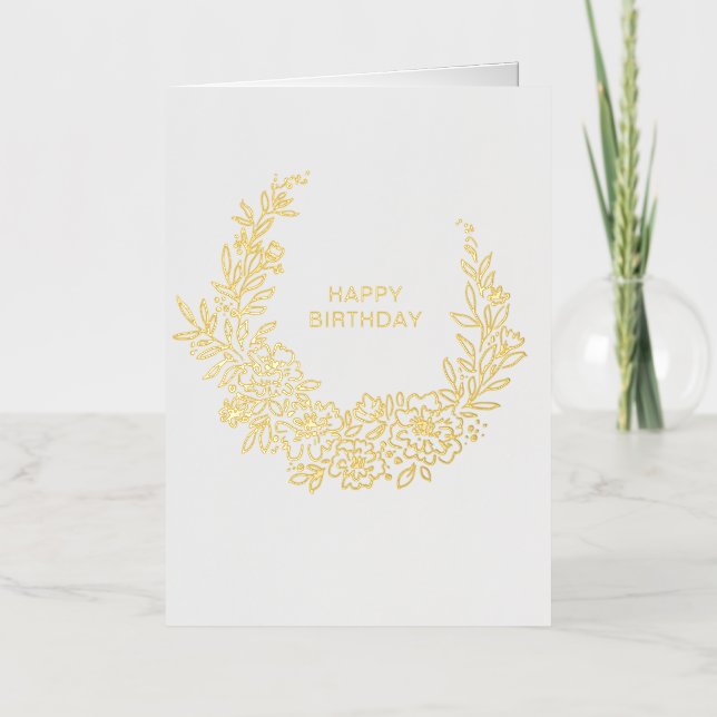 Carte De Vacances Métallisée Joyeuse couronne d'or d'anniversaire (Recto)