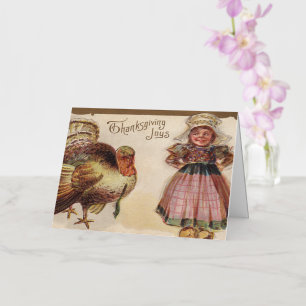 Carte De Vacances Métallisée Joyeuse fête de Thanksgiving avec dinde festive